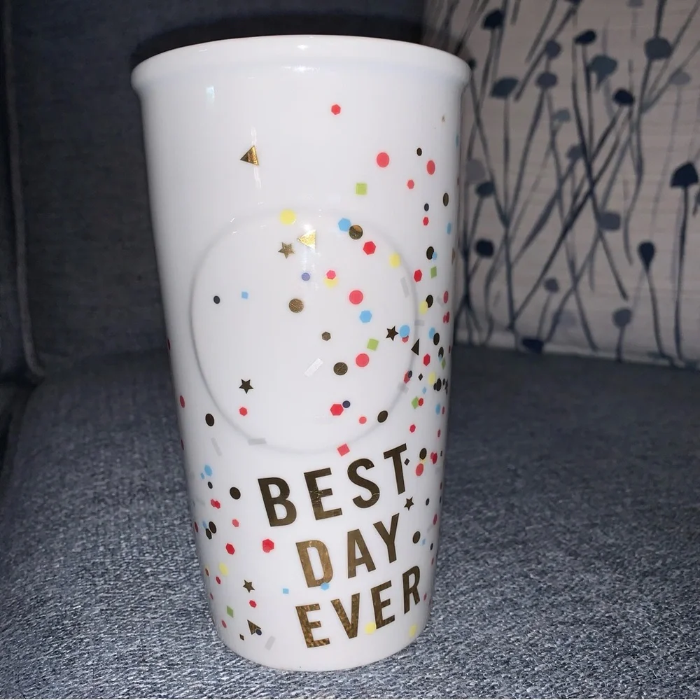 Starbucks Best Day Ever Confetti Ceramic Travel Cup Collectible // NO LID
